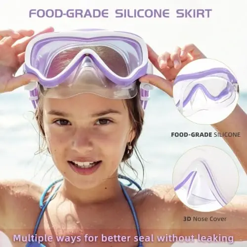 Seago Kids Swim Goggles Snorkel Diving Mask for Youth(5-15), Anti-Fog 180° Clear View - SEAGO (1)