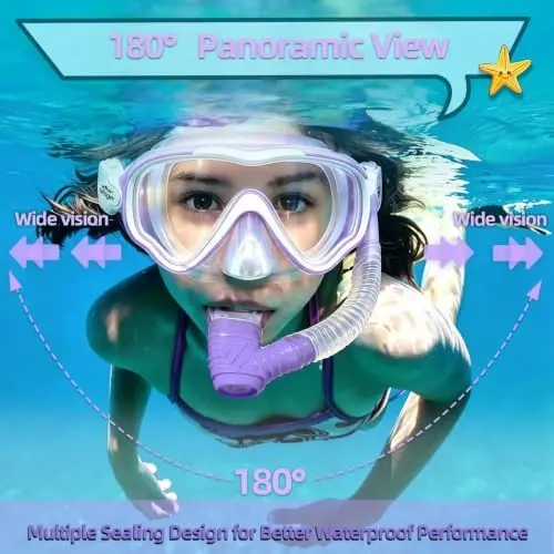 Seago Kids Swim Goggles Snorkel Diving Mask for Youth(5-15), Anti-Fog 180° Clear View - 3