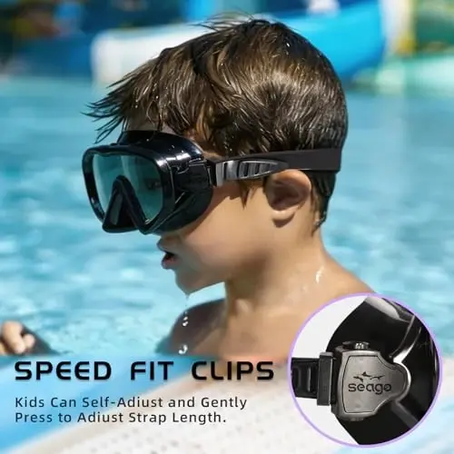 Seago Çocuk Yüzücü Gözlüğü Gençler İçin Şnorkel Dalış Maskesi (5-15), Buğulanmaz 180° Net Görüş - 5