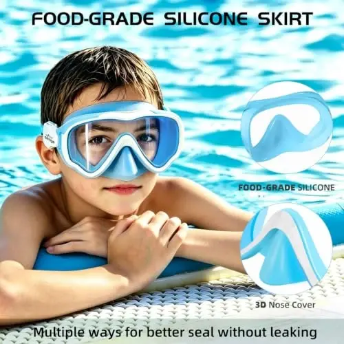 Seago Kids Swim Goggles Snorkel Diving Mask for Youth(5-15), Anti-Fog 180° Clear View - 2