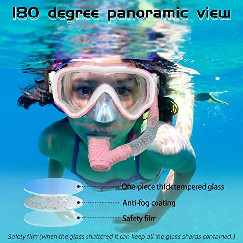 Seago Kids Swim Goggles Snorkel Diving Mask for Youth (5-15), Anti-Fog 180° Clear View - 2