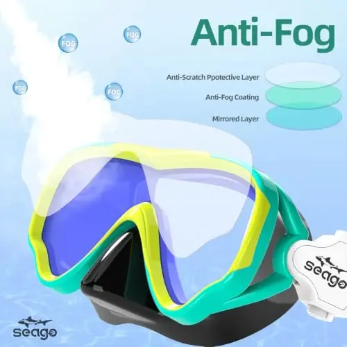 Seago Kids Swim Goggles Snorkel Diving Mask for Youth(5-15), Anti-Fog 180° Clear View - 3