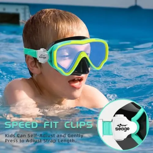 Seago Kids Swim Goggles Snorkel Diving Mask for Youth(5-15), Anti-Fog 180° Clear View - 5