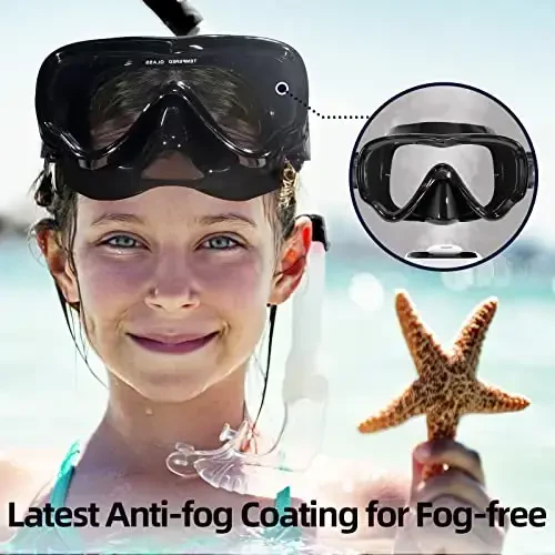 Seago Kids Swim Goggles Snorkel Diving Mask for Youth(5-15), Anti-Fog 180° Clear View - 3