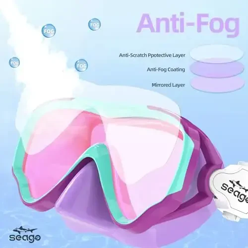 Seago Kids Swim Goggles Snorkel Diving Mask for Youth(5-15), Anti-Fog 180° Clear View - 3