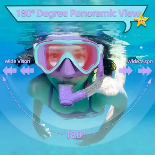 Seago Kids Swim Goggles Snorkel Diving Mask for Youth(5-15), Anti-Fog 180° Clear View - 4