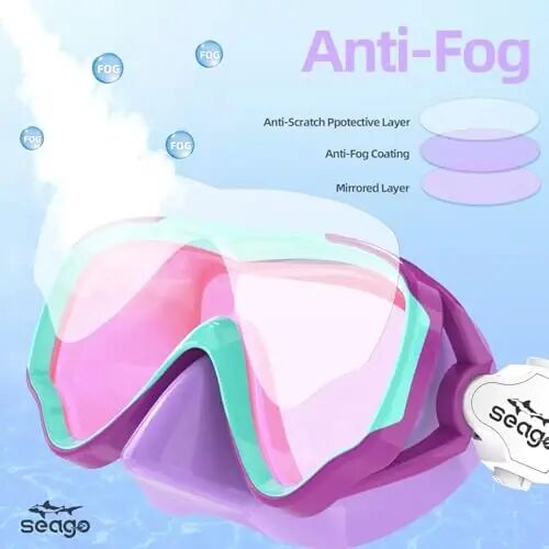 Seago Kids Swim Goggles Snorkel Diving Mask for Youth(5-15), Anti-Fog 180° Clear View - SEAGO (1)