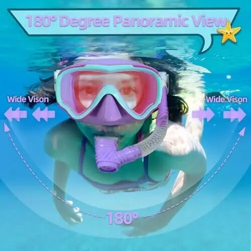 Seago Kids Swim Goggles Snorkel Diving Mask for Youth(5-15), Anti-Fog 180° Clear View - 3