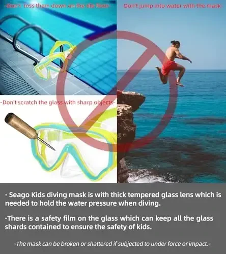 Seago Kids Swim Goggles Snorkel Diving Mask for Youth(5-15), Anti-Fog 180° Clear View - 6