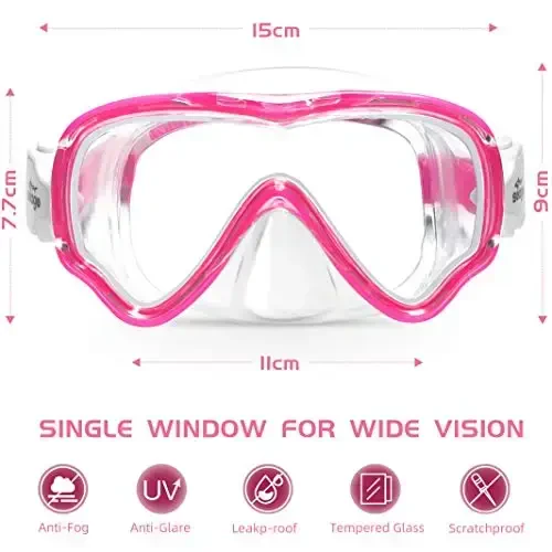 Seago Kids Swim Goggles Snorkel Diving Mask for Youth(5-15), Anti-Fog 180° Clear View - 2