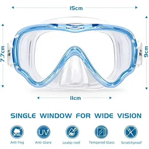 Seago Kids Swim Goggles Snorkel Diving Mask for Youth(5-15), Anti-Fog 180° Clear View - Seago (1)