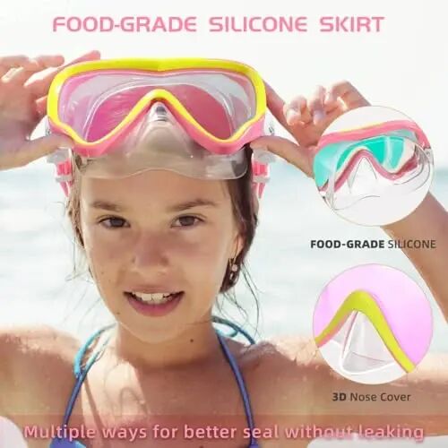 Seago Kids Swim Goggles Snorkel Diving Mask for Youth(5-15), Anti-Fog 180° Clear View 
