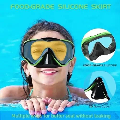 Seago Kids Swim Goggles Snorkel Diving Mask for Youth(5-15), Anti-Fog 180° Clear View - 4