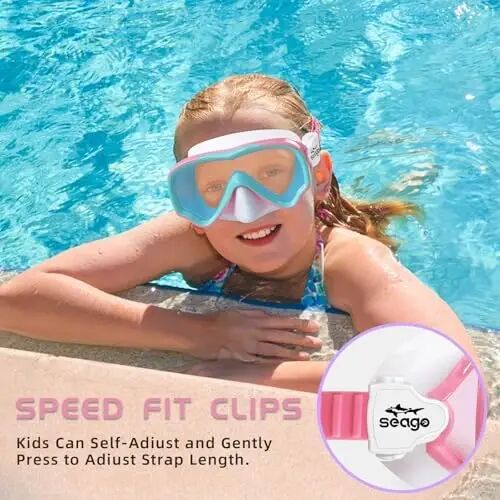 Seago Kids Swim Goggles Snorkel Diving Mask for Youth(5-15), Anti-Fog 180° Clear View - 4
