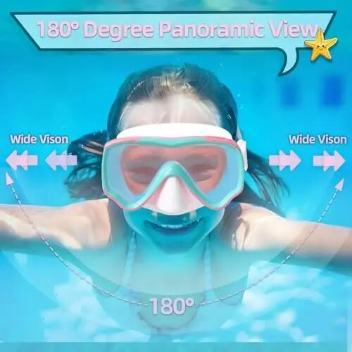 Seago Kids Swim Goggles Snorkel Diving Mask for Youth(5-15), Anti-Fog 180° Clear View - 5
