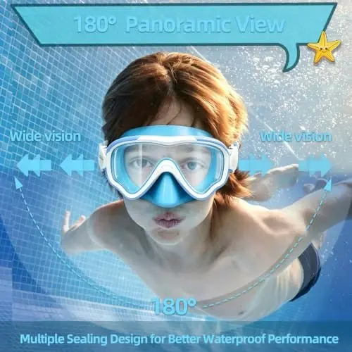 Seago Kids Swim Goggles Snorkel Diving Mask for Youth(5-15), Anti-Fog 180° Clear View - 3
