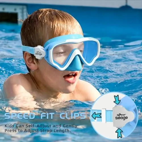 Seago Kids Swim Goggles Snorkel Diving Mask for Youth(5-15), Anti-Fog 180° Clear View - 4