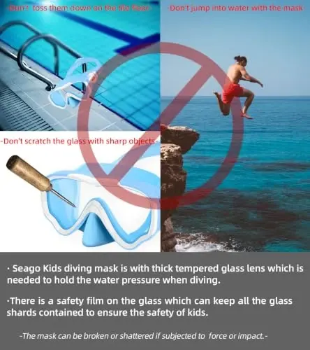 Seago Kids Swim Goggles Snorkel Diving Mask for Youth(5-15), Anti-Fog 180° Clear View - 6