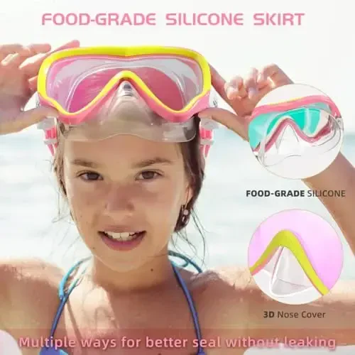 Seago Kids Swim Goggles Yoshlar uchun snorkel sho'ng'in niqobi (5-15), tumanga qarshi 180° tiniq ko'rinish - Seago (1)