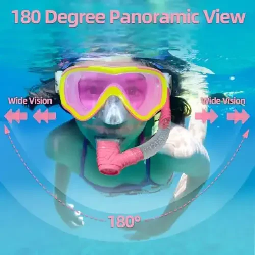 Seago Kids Swim Goggles Yoshlar uchun snorkel sho'ng'in niqobi (5-15), tumanga qarshi 180° tiniq ko'rinish - 5