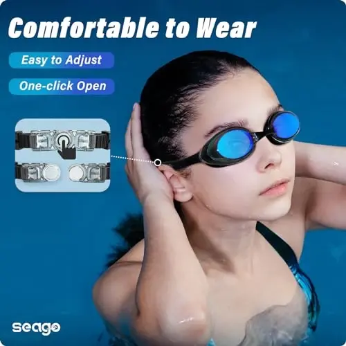 Seago Swim Goggles Adult Men Women Youth Junior 2 Pack Anti-Fog Flat Lens | UV Protection No Leaking Soft Silicone Seal Clear Vision,Triathlon Pool Water Racing Swim Team Glasses,3 Sizes of Nose Bridge - 3