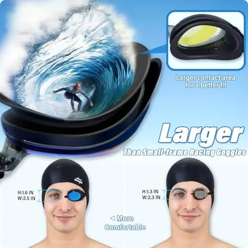 Seago Swim Goggles Adult Men Women Youth Junior 2 Pack Anti-Fog Flat Lens | UV Protection No Leaking Soft Silicone Seal Clear Vision,Triathlon Pool Water Racing Swim Team Glasses,3 Sizes of Nose Bridge - 5