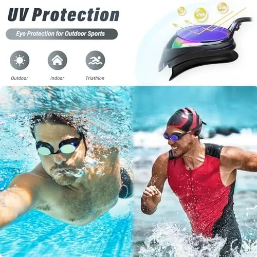Seago Swim Goggles Adult Men Women Youth Junior 2 Pack Anti-Fog Flat Lens | UV Protection No Leaking Soft Silicone Seal Clear Vision,Triathlon Pool Water Racing Swim Team Glasses,3 Sizes of Nose Bridge - 6