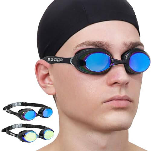 Seago Swimming Goggles 2 Pack Anti-fog Anti-UV Silicone Swim Goggles Adult Women Men - 6