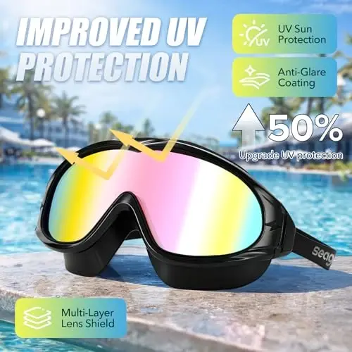 Seago Swim Goggles No Leaking Anti-Fog Pool Goggles Swimming Goggles for Adult Men Women Youth, UV Protection 180° Clear View - 4