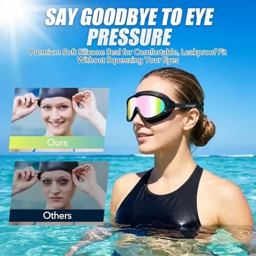 Seago Swim Goggles No Leaking Anti-Fog Pool Goggles Swimming Goggles for Adult Men Women Youth, UV Protection 180° Clear View - 3