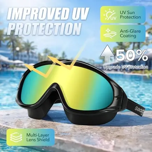 Seago Swim Goggles No Leaking Anti-Fog Pool Goggles Swimming Goggles for Adult Men Women Youth, UV Protection 180° Clear View - 4