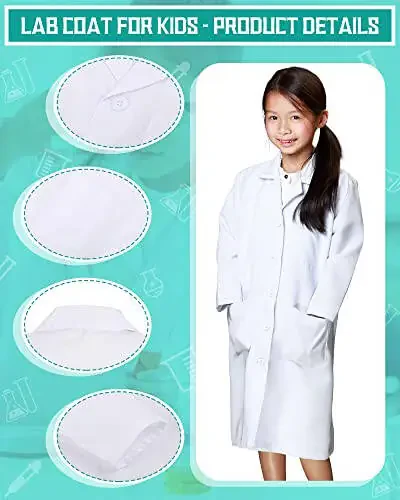 Seajan 12 Pcs Unisex Kids Lab Coat Bulk Soft Kids Scrubs White Doctor Coat Scientist Halloween Costume for Boys and Girls (M Size) - 5