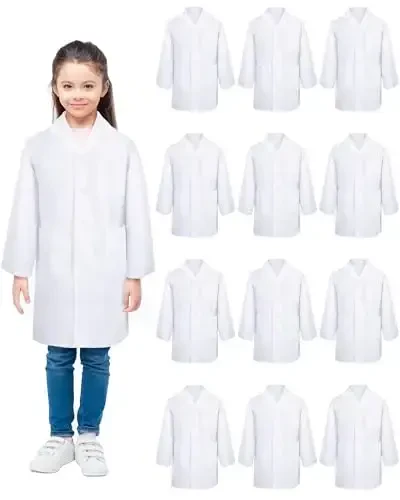 Seajan 12 Pcs Unisex Kids Lab Coat Bulk Soft Kids Scrubs White Doctor Coat Scientist Halloween Costume for Boys and Girls (XL Size) - SEAJAN
