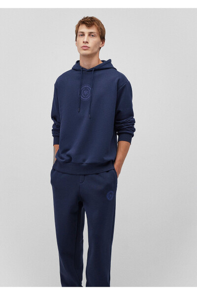 Seal Logo Printed Hooded Navy Blue Sweatshirt 0 