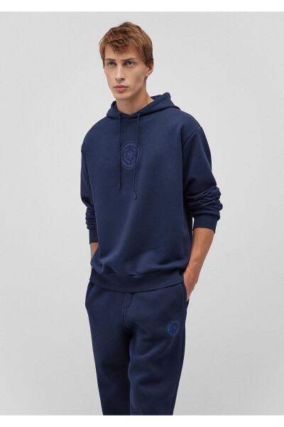 Seal Logo Printed Hooded Navy Blue Sweatshirt 0 - MAVI (1)