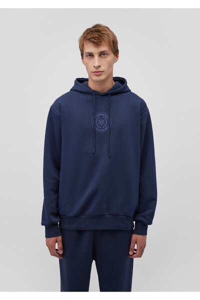 Seal Logo Printed Hooded Navy Blue Sweatshirt 0 - 3