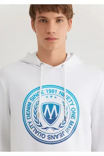 Sealed Logo Printed Hooded White Sweatshirt 0611721-620-White - 6