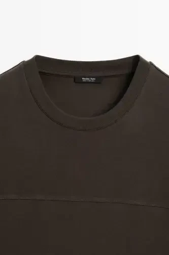 Seam detailed %100 cotton t-shirt-Chocolate brown - 6