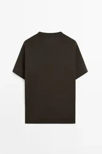 Seam detailed %100 cotton t-shirt-Chocolate brown - 7