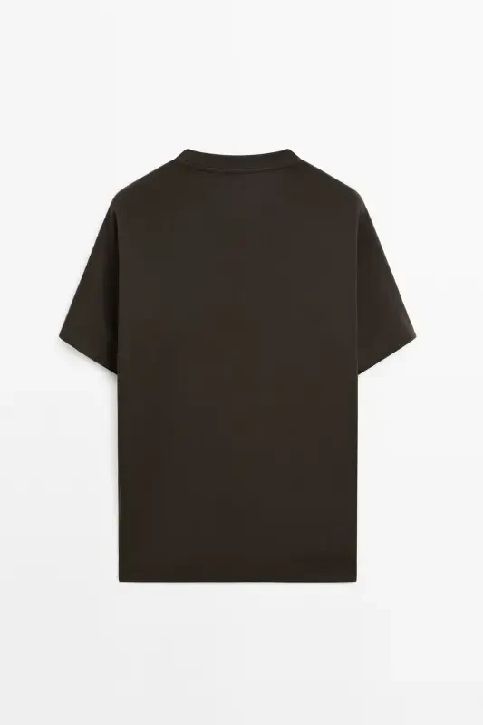 Seam detailed %100 cotton t-shirt-Chocolate brown - 7