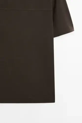 Seam detailed %100 cotton t-shirt-Chocolate brown - 8