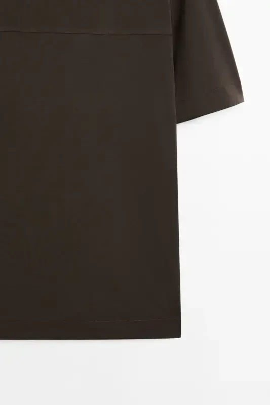 Seam detailed %100 cotton t-shirt-Chocolate brown - 8