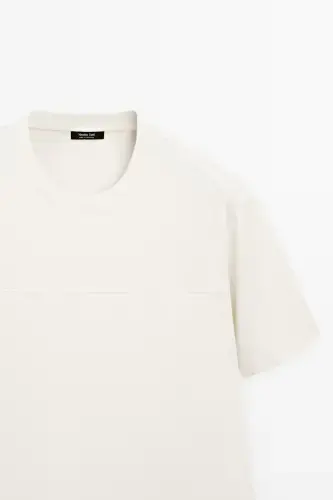 Seam detailed 100% cotton t-shirt-Cream - 1