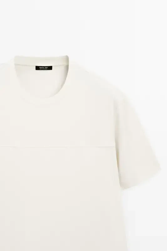 Seam detailed 100% cotton t-shirt-Cream - MASSIMO DUTTI