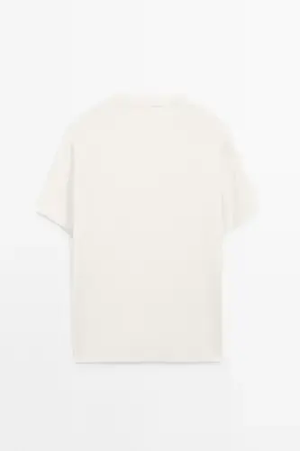 Seam detailed 100% cotton t-shirt-Cream - MASSIMO DUTTI (1)