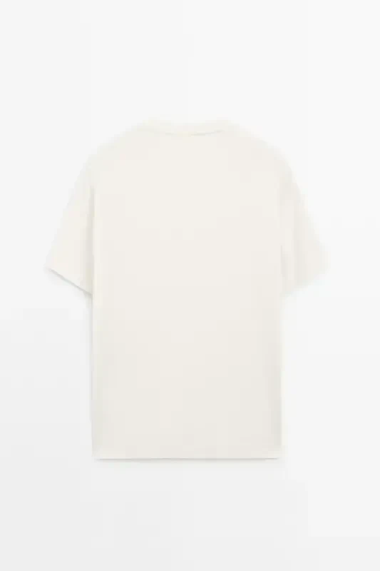 Seam detailed 100% cotton t-shirt-Cream - 2