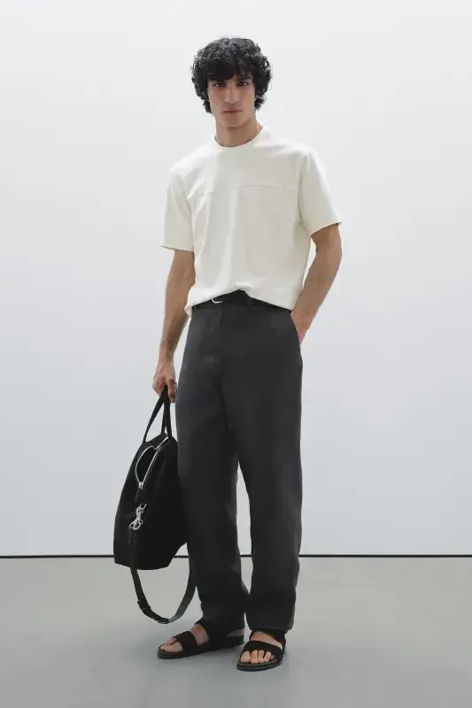 Seam detailed 100% cotton t-shirt-Cream - 3