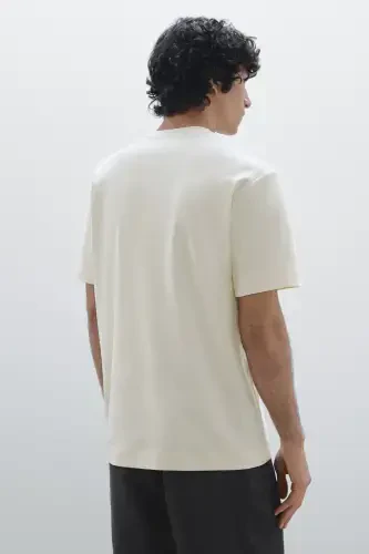 Seam detailed 100% cotton t-shirt-Cream - 6