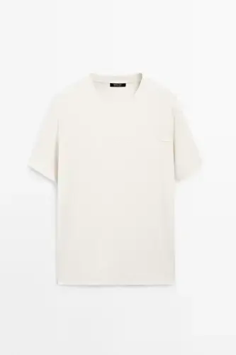 Seam detailed 100% cotton t-shirt-Cream - 7