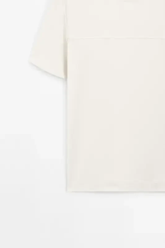 Seam detailed 100% cotton t-shirt-Cream - 8
